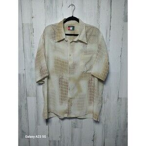 Vintage D'Accord Shirt Mens XL Beige Geometric Lightweight 90s